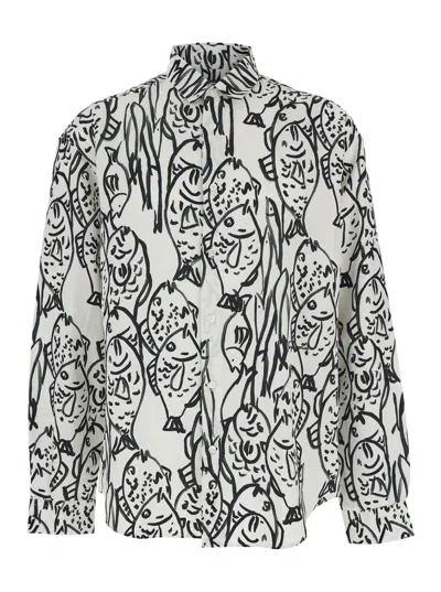 Jacquemus Shirt With Fish Print In Grey