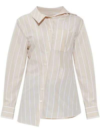 Jacquemus Pablo Striped Asymmetric Spread Collar Shirt In Grey