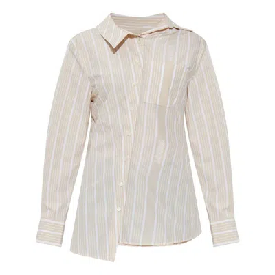 Jacquemus Pablo Striped Asymmetric Spread Collar Shirt In Grey