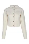 Jacquemus Womens Off-white The Scala Croc-embossed Woven-stretch Cardigan In Beige