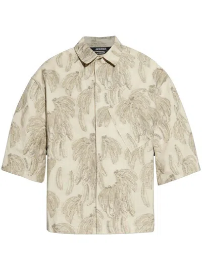 Jacquemus Beige Patterned Three-quarter Length Sleeves Shirt In Multi