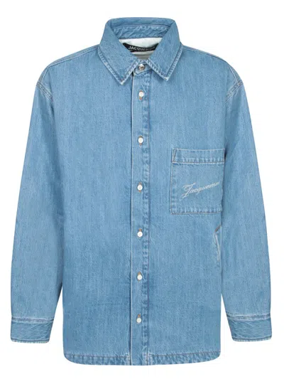 Jacquemus Artisan Shirt With Chest Pocket And Embroidery In Blue