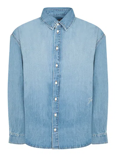 Jacquemus La Chemise De-nimes Simon With Embroidered Logo In Blue