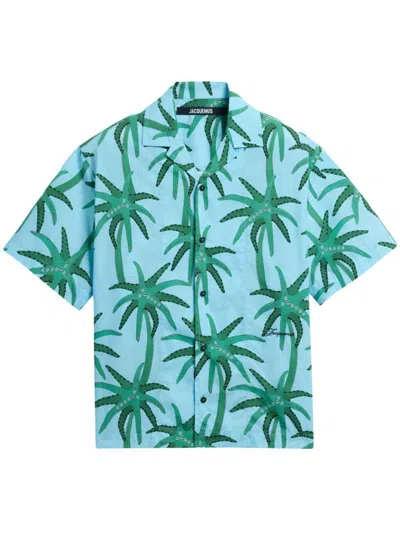 JACQUEMUS JACQUEMUS COTTON SHIRT WITH BLUE AND GREEN PATTERN