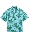 Jacquemus Short-sleeved Shirt With Tropical Palm Tree Print In Celeste Con Stampa