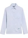 Jacquemus Womens La Chemise Cuadro Script-embroidery Asymmetric Cotton Shirt Light Grey In Clear Blue