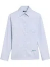 Jacquemus Womens La Chemise Cuadro Script-embroidery Asymmetric Cotton Shirt Light Grey In Clear Blue