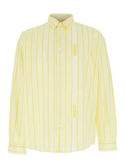 JACQUEMUS 'LA CHEMISE SIMON' YELLOW SHIRT WITH CLASSIC COLLAR AND ALL-OVER STRIPED MOTIF