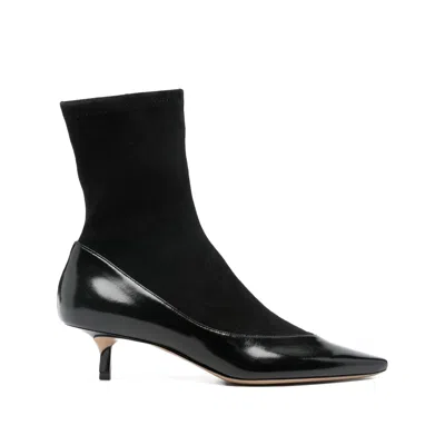 Jacquemus The Tourni Suede And Glossed-leather Ankle Boots In Black