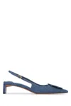 Jacquemus Block Heel Denim Texture Pointed Toe Slingback In Blue