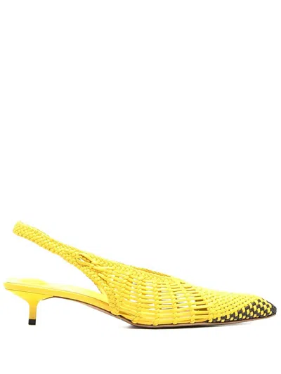 Jacquemus Woven Slingback Shoes With Pointed Toe In Yellow