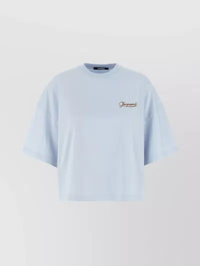 Jacquemus Le T-shirt Corto Logo-embroidered Cotton T-shirt In Blue