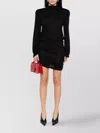 Jacquemus Short Dress With Asymmetric Hem And Ruched Detailing In Black