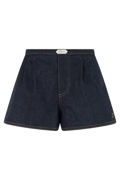 Jacquemus Amelo Shorts Contrast Stitching Elastic Waistband In Blue