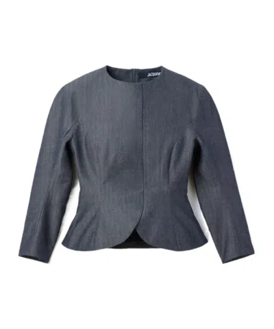 Jacquemus Short Peplum-effect Jacket In Gray