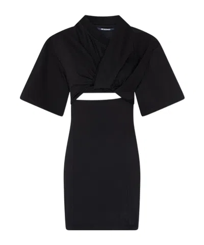 Jacquemus Short-sleeved Top With Twisted Front Design In Blue