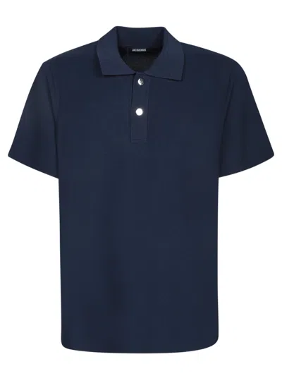 Jacquemus Short Sleeve Knit Polo With Classic Collar In Blue