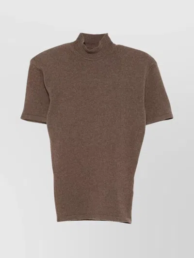 JACQUEMUS RIBBED SLIM-FIT MOCK-NECK SHORT-SLEEVE WOOL-CASHMERE JERSEY