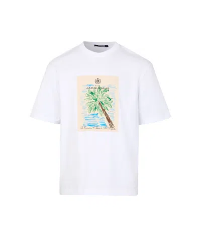 Jacquemus 'le T-shirt Marino' White Crewneck T-shirt With Maxi Print On The Front