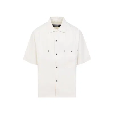 Jacquemus Short-sleeved Shirt With Classic Collar And Embroidered Detail In Beige