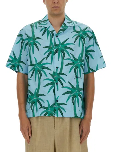 Jacquemus Short-sleeved Shirt With Tropical Palm Tree Print In Multicolor