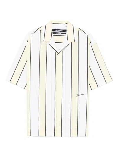 Jacquemus Vertical Striped Short-sleeved Shirt In White