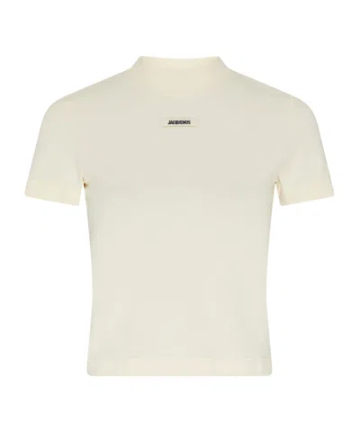 Jacquemus Cotton T-shirt With Logo Plaque In Yellow
