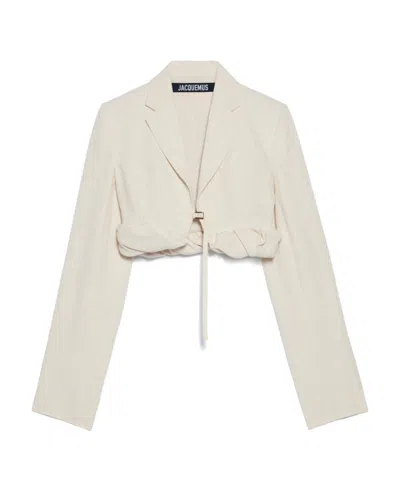Jacquemus Short Suit Jacket With Crimped Edge In White