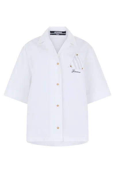 Jacquemus Short-sleeve Cotton Shirt With Button Front And Classic Collar In White