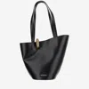 Jacquemus The Medium Bambola Asymmetric Leather Bucket Bag In Black