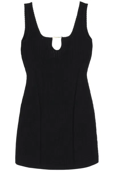 Jacquemus Sierra Logo Script Cutout Sleeveless Rib Mini Dress In Black