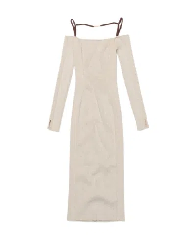 Jacquemus Sierra Off-shoulder Dress In Nude