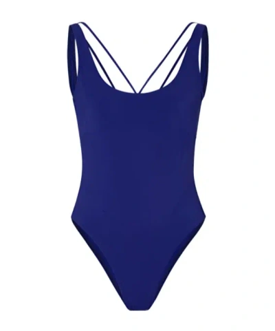 Jacquemus Signature Criss-cross Strap Swimsuit In Blue