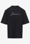 Jacquemus Relaxed Fit Black T-shirt With Cursive Script Logo In Black