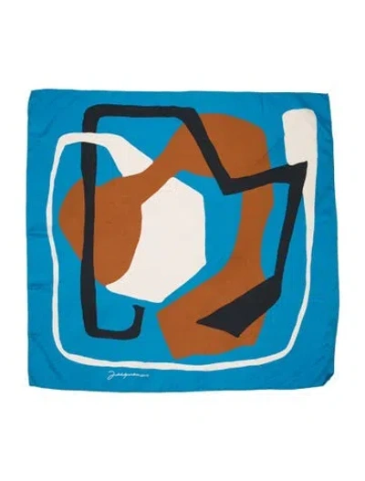 Pre-owned Jacquemus Silk Graphic Print Scarf In Blue