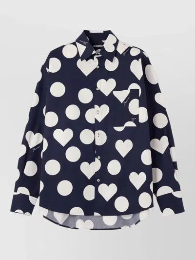 Jacquemus Silk Nylon Shirt All Over Print In Blue
