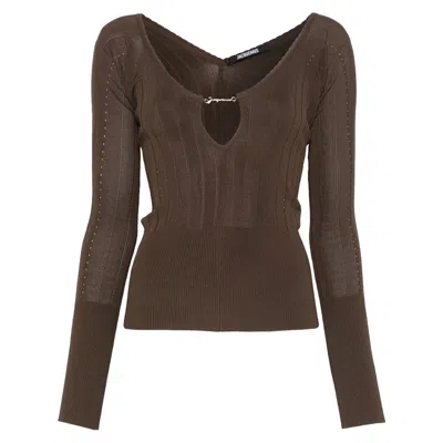 Jacquemus Pralu Ribbed-knit Top In Brown