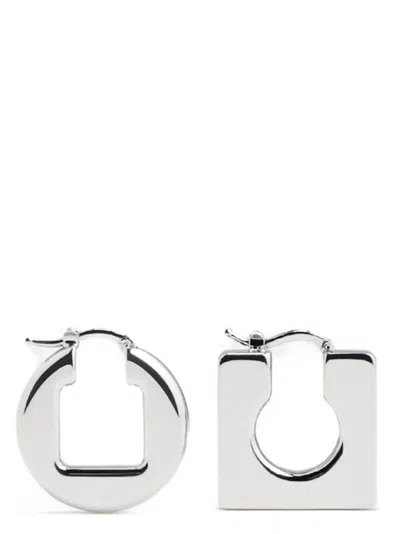 JACQUEMUS SILVER ASYMMETRIC HOOP EARRINGS