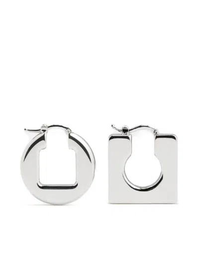Jacquemus Silver Asymmetric Mini Hoop Earrings In Gray