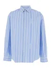 Jacquemus Simon Light Blue Shirt With All-over Stripe Motif And Logo Lettering In Cotton Man In Blue