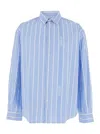 Jacquemus Simon Light Blue Shirt With All-over Stripe Motif And Logo Lettering In Cotton Man In Blue