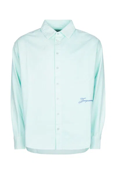 Jacquemus Simon Embroidered Shirt In Blue