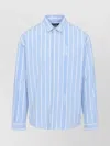 Jacquemus Simon Light Blue Shirt With All-over Stripe Motif And Logo Lettering In Cotton Man
