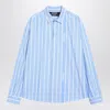 Jacquemus Simon Light Blue Shirt With All-over Stripe Motif And Logo Lettering In Cotton Man In Blue
