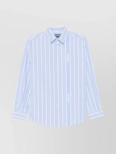Jacquemus Simon Striped Shirt Buttoned Cuffs In Blue
