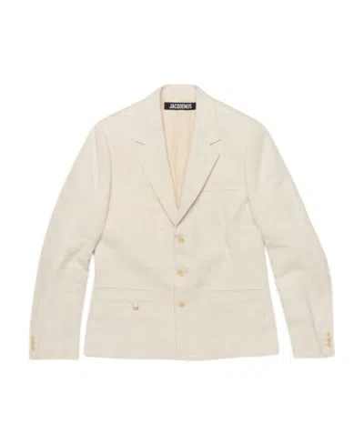 Jacquemus Single-breasted Silk-blend Blazer In Neutrals