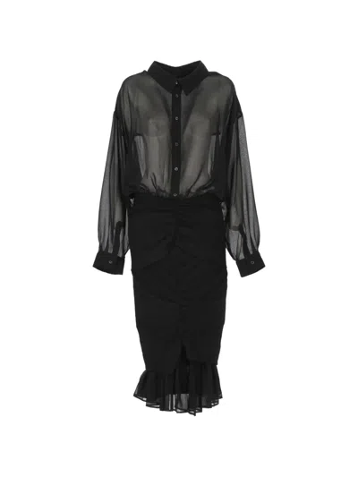 Jacquemus Siroco Ruched Sheer-panel Midi Dress In Black