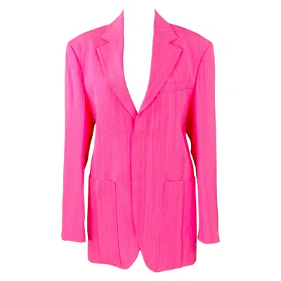 Pre-owned Jacquemus Size S Le Coup De Soleil Neon Pink White Viscose Silk Notch Lapel Jacket Blazer