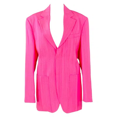 Pre-owned Jacquemus Size S Le Raphia Neon Pink White Viscose Blend Notch Lapel Jacket Blazer
