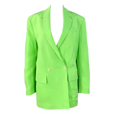 Pre-owned Jacquemus Size S Le Splash Neon Green White Viscose Silk Double Breasted Jacket Blazer
